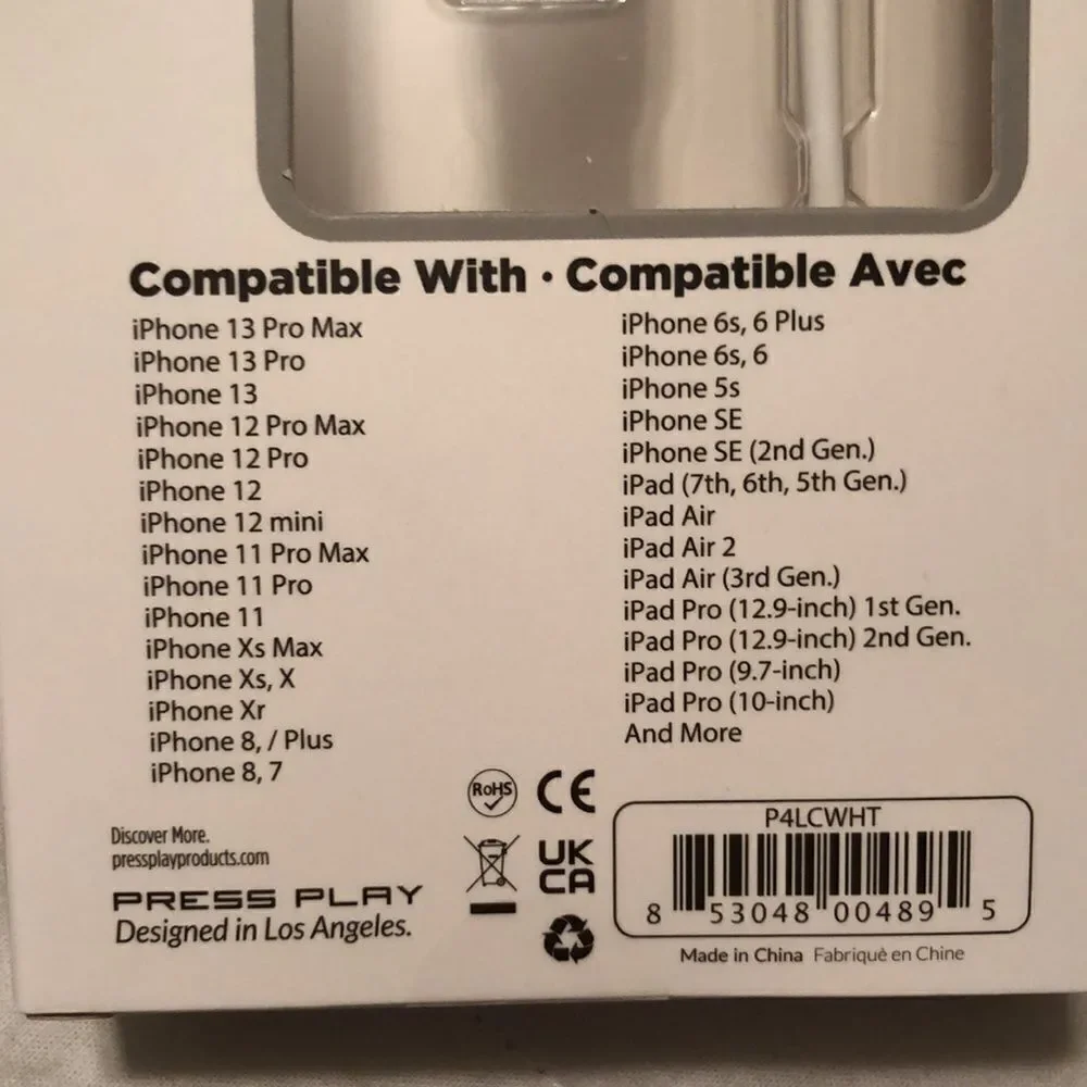 Press Play 4 FT Lightning Cable in White